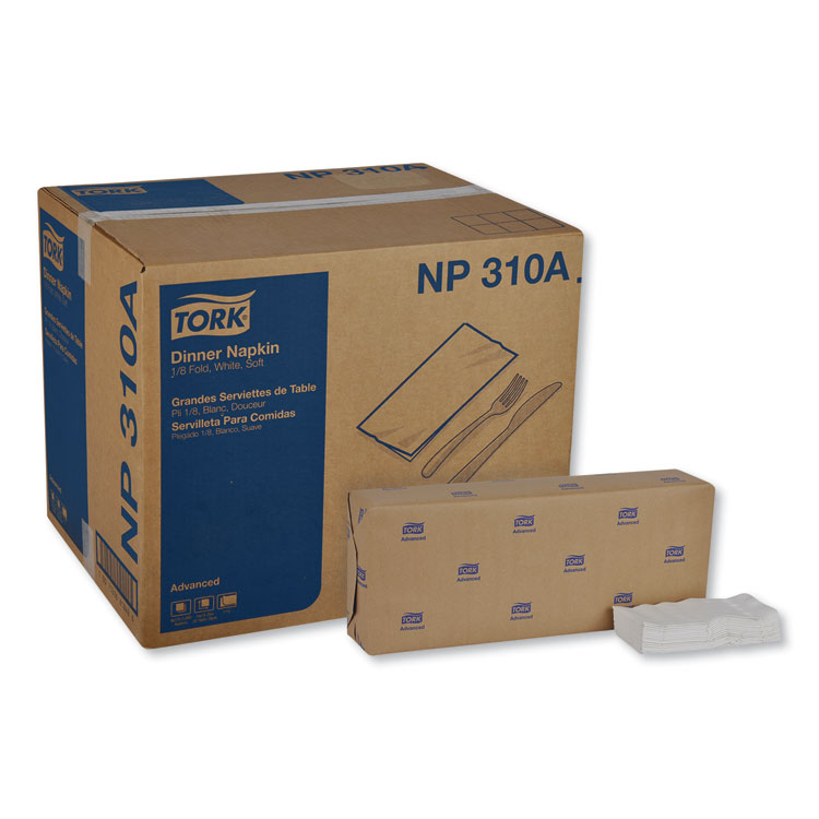 Tork Advanced Dinner Napkins, 2 Ply, 15" x 16.25", 1/8 Fold, White, 375/Packs, 8 Packs/Carton (TRKNP310A)