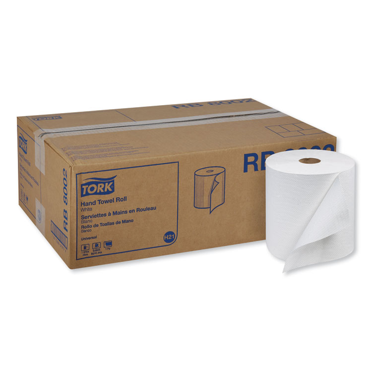 Tork Universal Hand Towel Roll, 1-Ply, 7.88" x 800 ft, White, 6 Rolls/Carton (TRKRB8002)