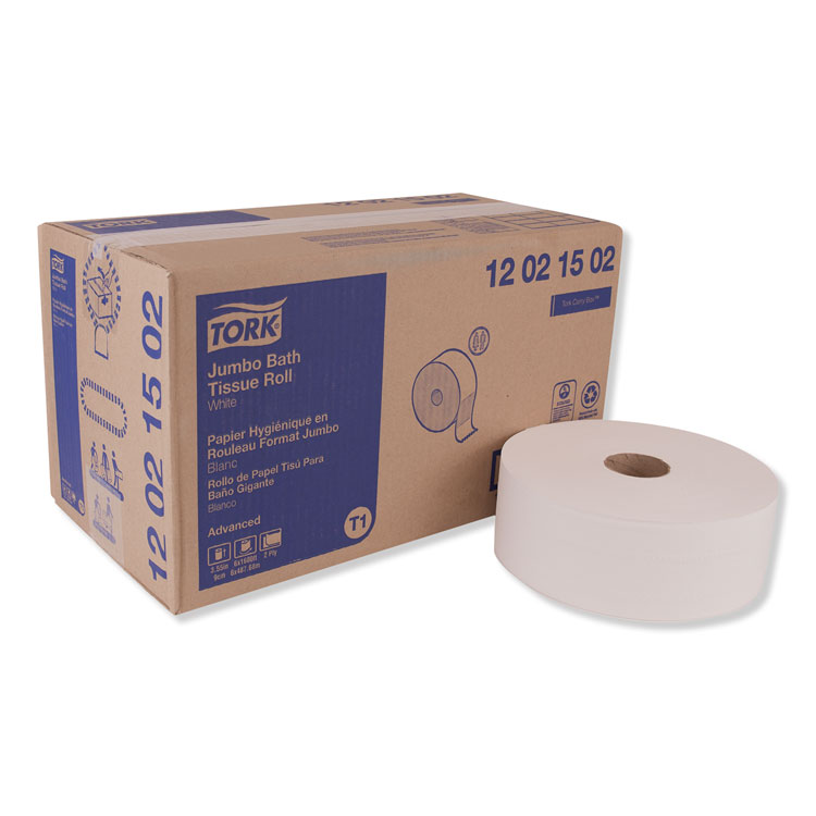Tork Advanced Jumbo Bath Tissue, Septic Safe, 2-Ply, 3.48" x 1,600 ft, White, 6 Rolls/Carton (TRK12021502)