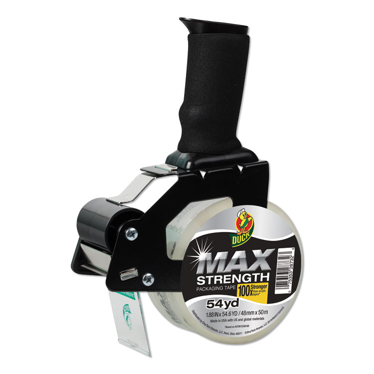 Duck MAX Packaging Tape with Pistol Grip Dispenser, 3" Core, 1.88" x 54.6 yds, Crystal Clear (DUC284984)