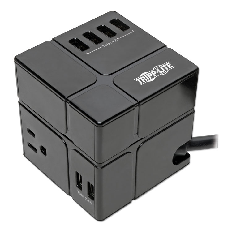 Tripp Lite by Eaton Power Cube Surge Protector, 3 AC Outlets/6 USB-A Ports, 6 ft Cord, 540 J, Black (TRPTLP366CUBEUS)