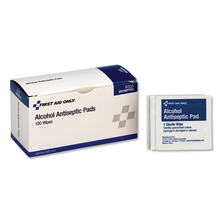 First Aid Only Alcohol Cleansing Pads, Dispenser Box, 100/Box (FAOH305)