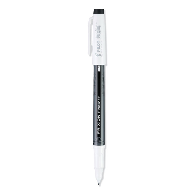 Pilot FriXion Fineliner Erasable Porous Point Pen, Stick, Fine 0.6 mm, Black Ink, Black/White Barrel, Dozen (PIL11485)