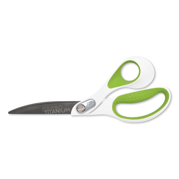Westcott CarboTitanium Bonded Scissors, 9" Long, 4.5" Cut Length, Offset White/Green Handle (ACM16445)
