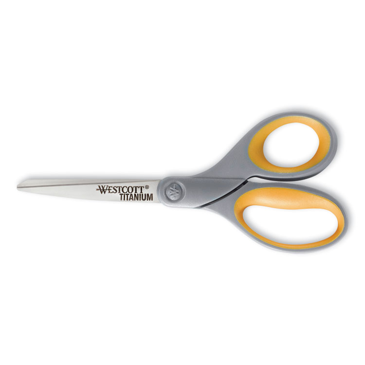 Westcott Titanium Bonded Scissors, 8" Long, 3.5" Cut Length, Straight Gray/Yellow Handle (ACM13529)