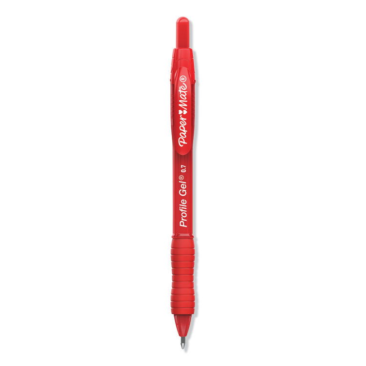 Paper Mate Profile Gel Pen, Retractable, Medium 0.7 mm, Red Ink, Translucent Red Barrel, Dozen (PAP2095463)