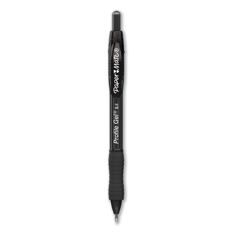 Paper Mate Profile Gel Pen, Retractable, Fine 0.5 mm, Black Ink, Translucent Black Barrel, Dozen (PAP2095468)