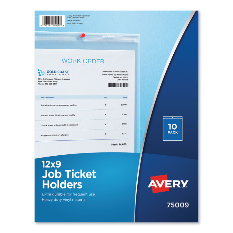 Avery Heavyweight Clear Job Ticket Holder, Top Load 9 x 12 Insert, Clear Front, 10/Pack (AVE75009)