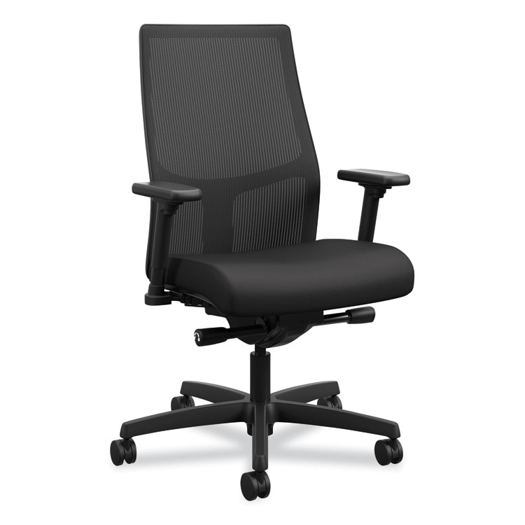 HON Ignition 2.0 4-Way Stretch Mid-Back Mesh Task Chair, Supports 300 lb, 17" to 21" Seat Height, Black Seat/Back, Black Base (HONI2M2AMNC10TK)