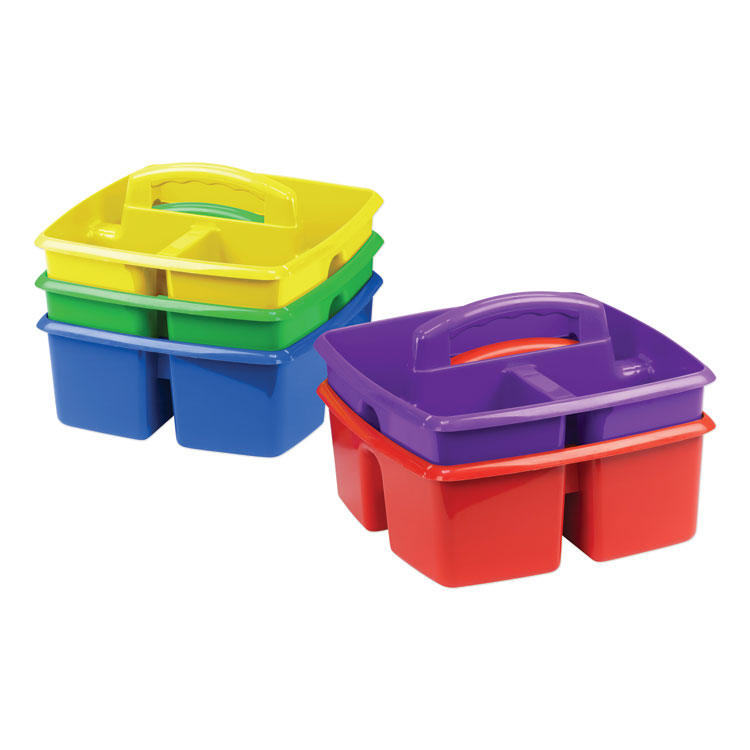 Storex Small Art Caddies, 3 Sections, 9.25" x 9.25" x 5.25", Assorted Colors, 5/Pack (STX00941U06C)
