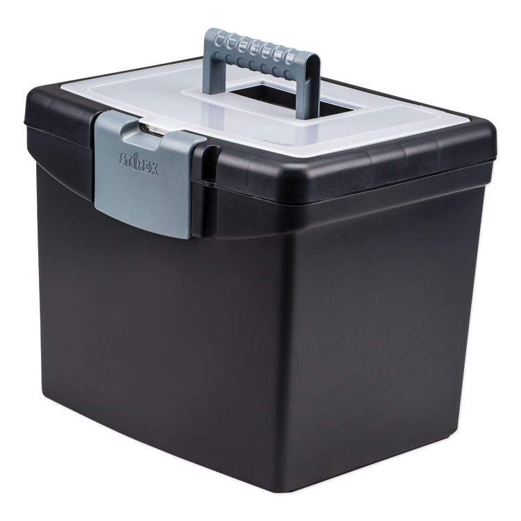 Storex Portable File Box with Large Organizer Lid, Letter Files, 13.25" x 10.88" x 11", Black (STX61504U01C)