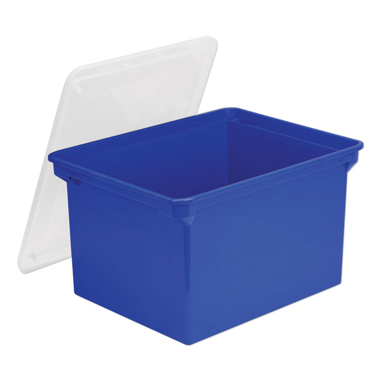 Storex Plastic File Tote, Letter/Legal Files, 18.5" x 14.25" x 10.88", Blue/Clear (STX61554U01C)