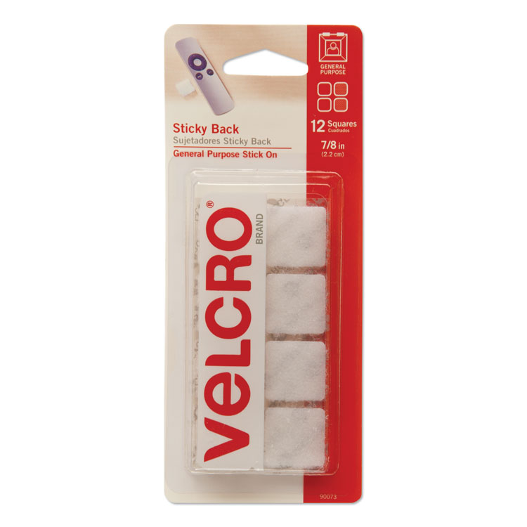 VELCRO Brand Sticky-Back Fasteners, Removable Adhesive, 0.88" x 0.88", White, 12/Pack (VEK90073)
