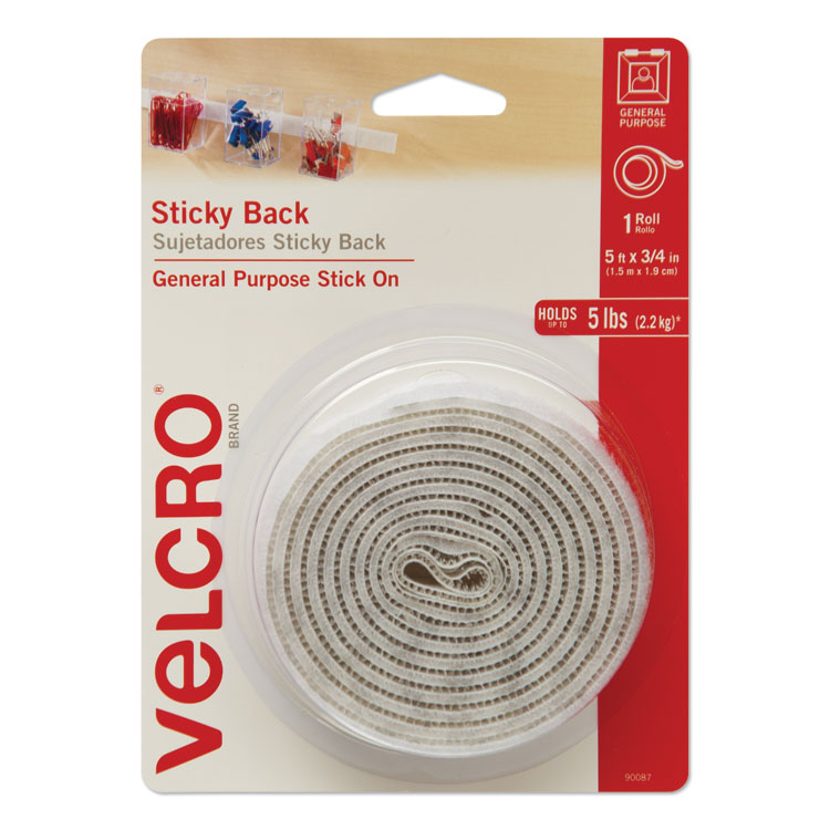 VEK90087 - VELCRO Brand Sticky-Back Fasteners with Dispenser, Removable Adhesive, 0.75" x 5 ft, White (VEK90087)