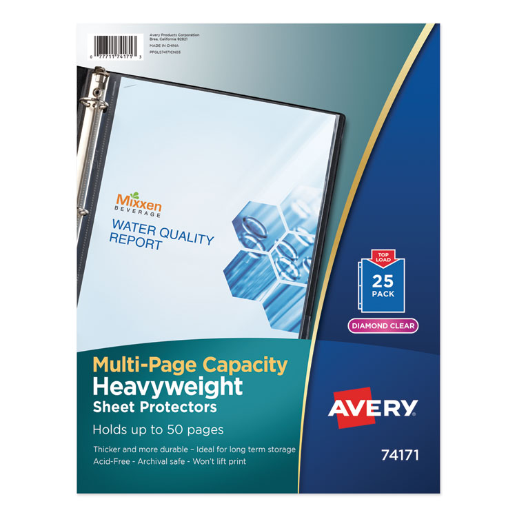 AVE74171 - Avery Multi-Page Capacity Heavyweight Diamond Clear Sheet Protector, Side: 3-Hole Punched, Top Load 8.5 x 11 Insert, Clear, 25/Pack (AVE74171)