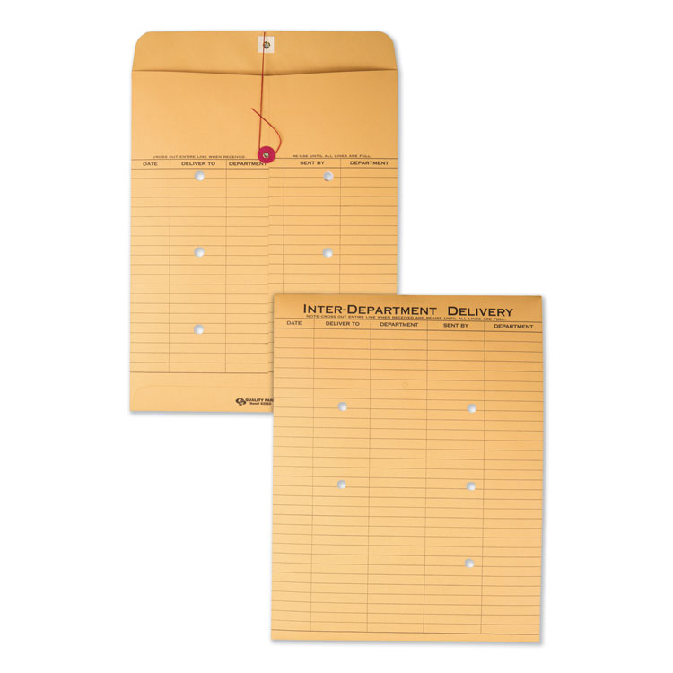 Quality Park Recycled Kraft String/Button Interoffice Envelope, #97, Two-Sided Five-Column Format, 52-Entries, 10 x 13, Brown Kraft,100/CT (QUA63560)