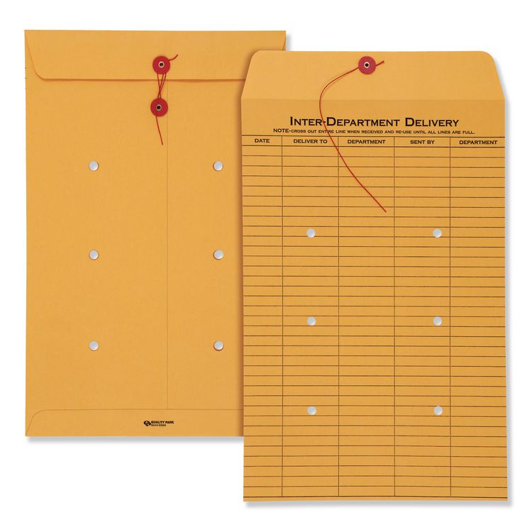 Quality Park Brown Kraft String/Button Interoffice Envelope, #98, One-Sided Five-Column Format, 31-Entries, 10 x 15, Brown Kraft, 100/CT (QUA63564)