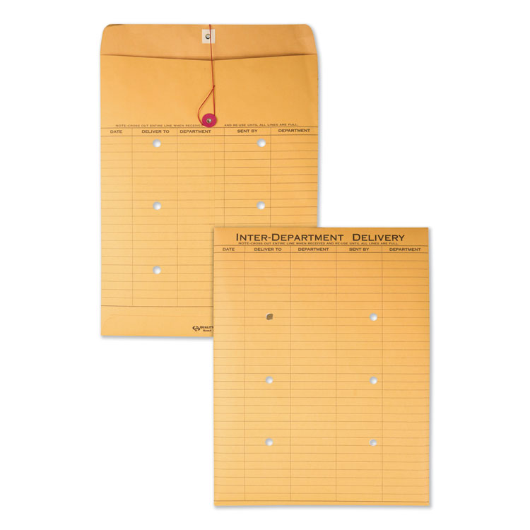 Quality Park Brown Kraft String/Button Interoffice Envelope, #97, Two-Sided Five-Column Format, 52-Entries, 10 x 13, Brown Kraft, 100/CT (QUA63561)