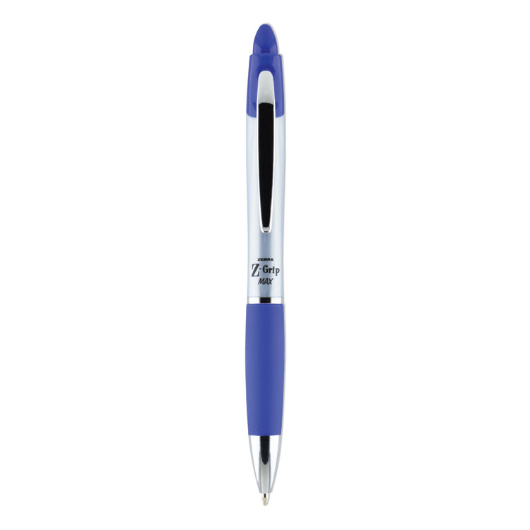 Zebra Z-Grip MAX Ballpoint Pen, Retractable, Medium 1 mm, Blue Ink, Silver/Blue Barrel, 12/Pack (ZEB22420)