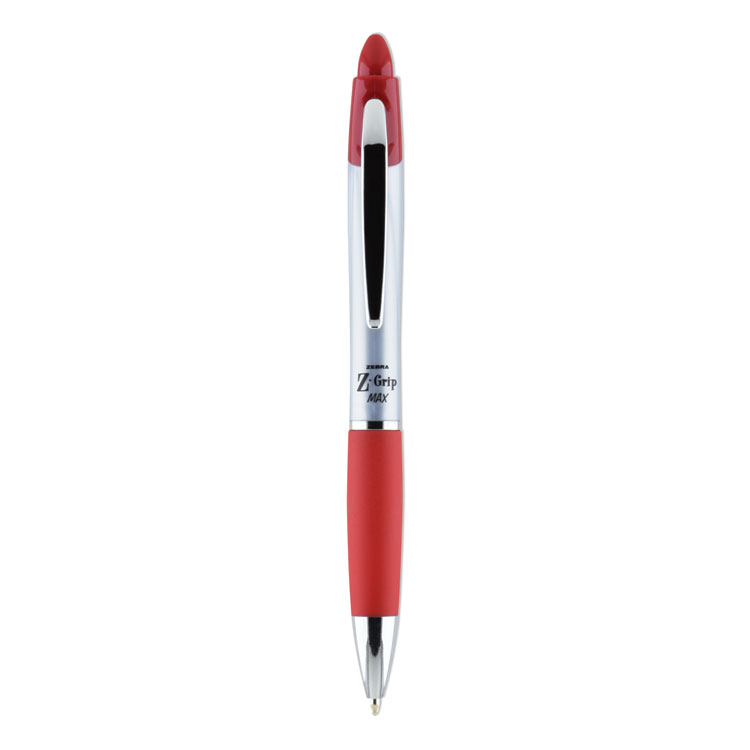 Zebra Z-Grip MAX Ballpoint Pen, Retractable, Medium 1 mm, Red Ink, Silver/Red Barrel, 12/Pack (ZEB22430)