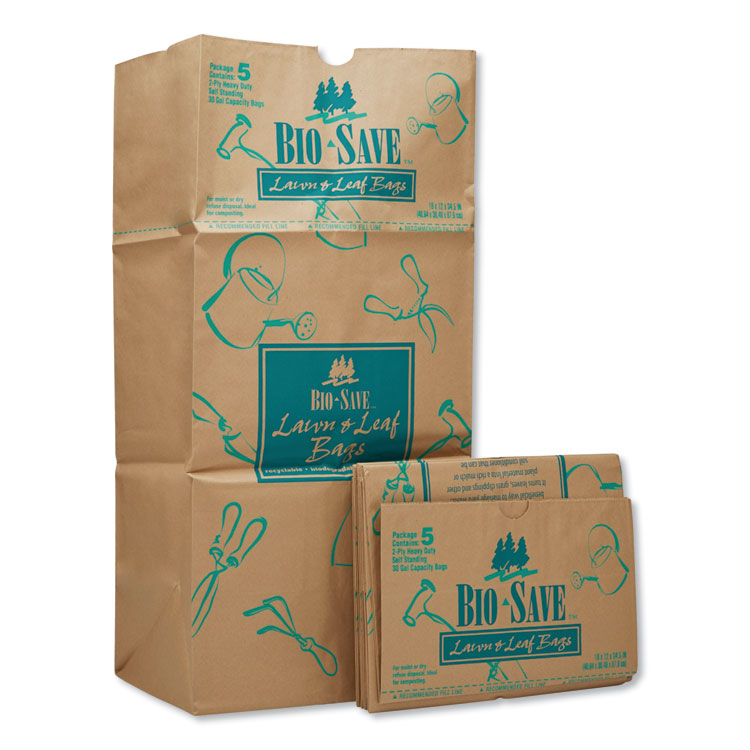 General Lawn/Leaf Bags, Self-Standing, Open-Face, 30 gal, 16" x 35", Kraft, 50/Box (BAGRBR30105BO)