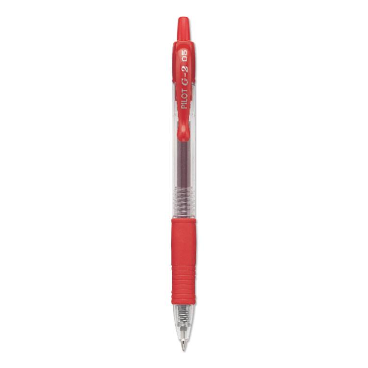 Pilot G2 Premium Gel Pen, Retractable, Extra-Fine 0.5 mm, Red Ink, Smoke/Red Barrel, Dozen (PIL31004)
