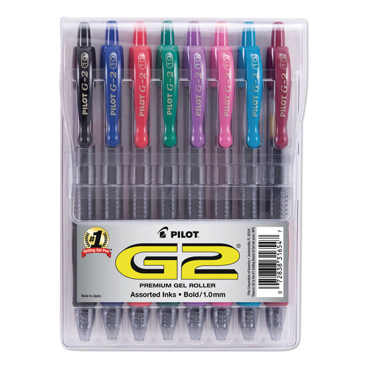 Pilot G2 Premium Gel Pen Convenience Pack, Retractable, Bold 1 mm, Assorted Ink and Barrel Colors, 8/Pack (PIL31654)