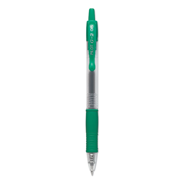 Pilot G2 Premium Gel Pen, Retractable, Extra-Fine 0.5 mm, Green Ink, Smoke/Green Barrel, Dozen (PIL31005)