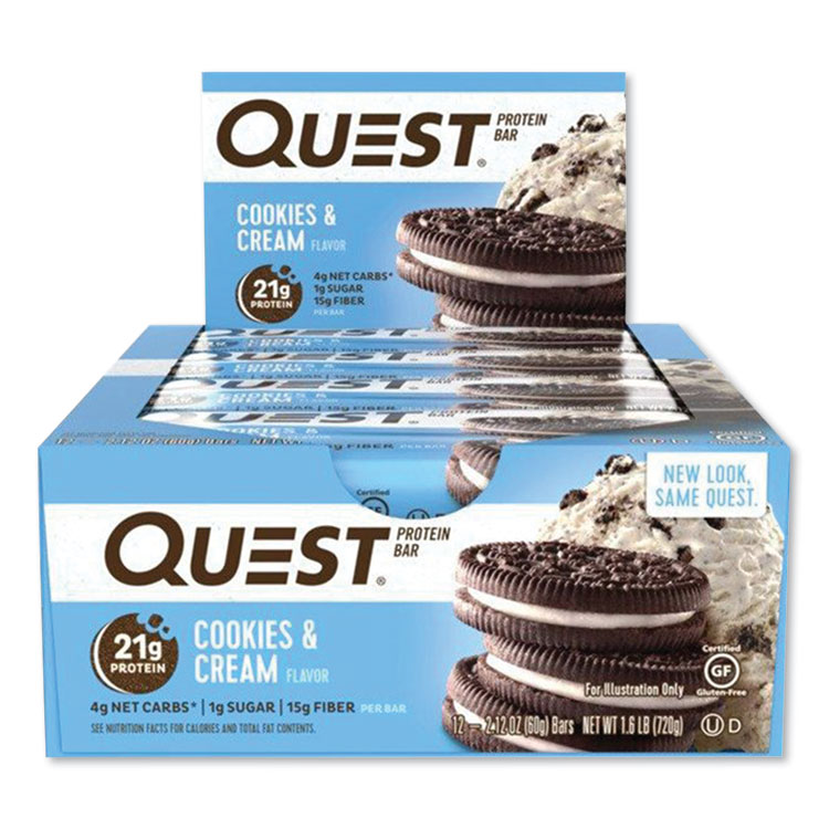 Quest Protein Bars, Cookies and Cream, 2.12 oz Bar, 12 Bars/Box (QCC00018)