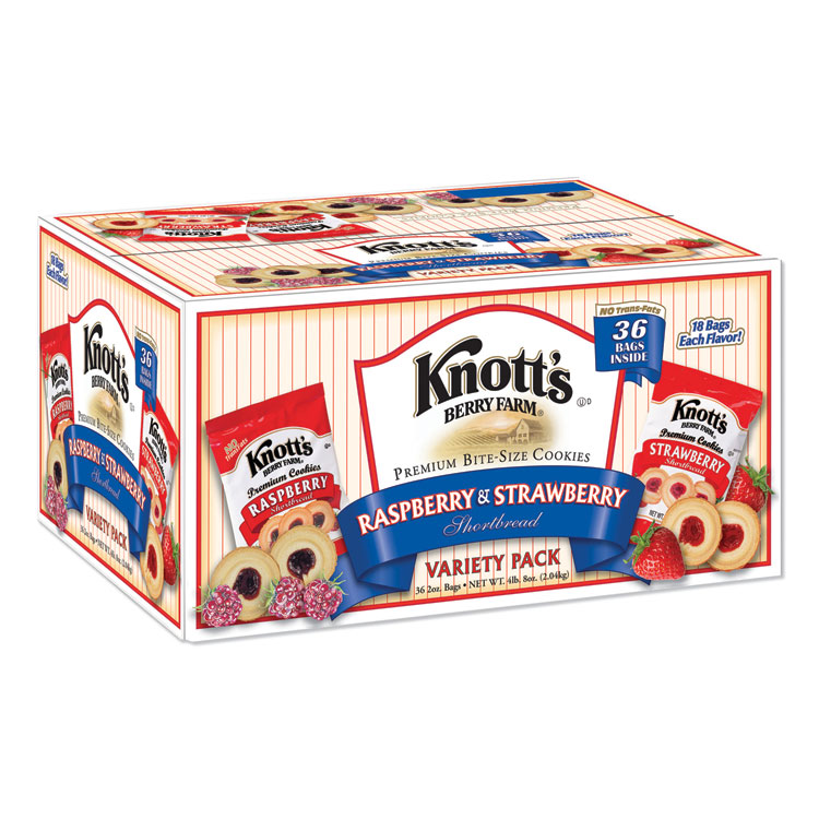 Knott's Berry Farm Premium Berry Jam Shortbread Cookies, Raspberry and Strawberry Variety, 2 oz Pack, 36 Packs/Carton (KNOBIS59638)