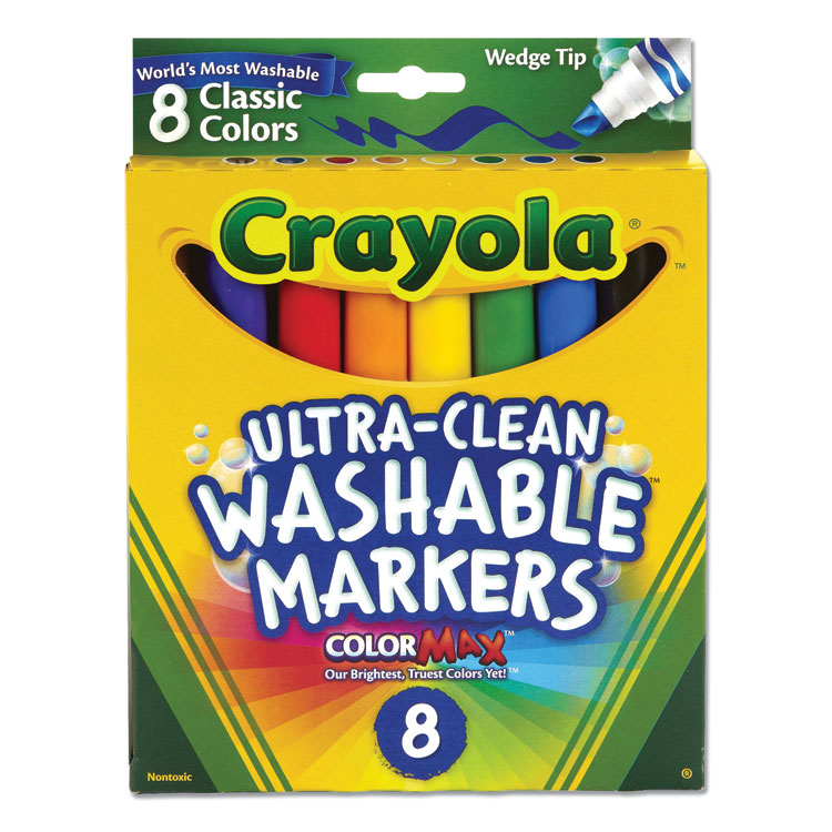 Crayola Ultra-Clean Washable Markers, Fine/Broad Wedge/Chisel Tips, Assorted Colors, 8/Box (CYO587208)