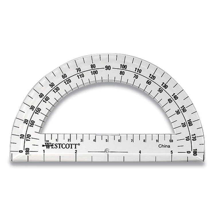 Westcott 180 Degree Protractor, Plastic, 6" Ruler Edge/180 Degree, Clear (ACM11200)