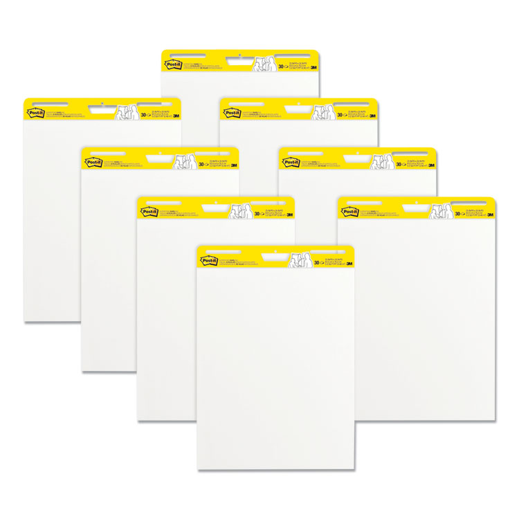 Post-it Easel Pads Super Sticky Vertical-Orientation Self-Stick Easel Pads, Unruled, 25 x 30, White, 30 Sheets, 8/Pack (MMM559VAD8PK)