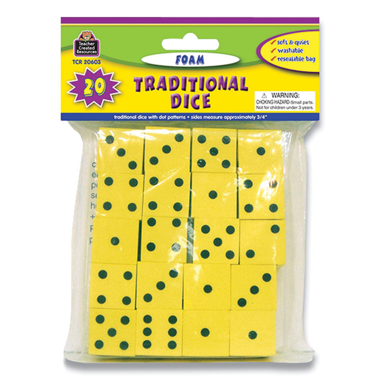 Teacher Created Resources Traditional Foam Dice, Grades K to 4, 20/Pack (TCR20603)
