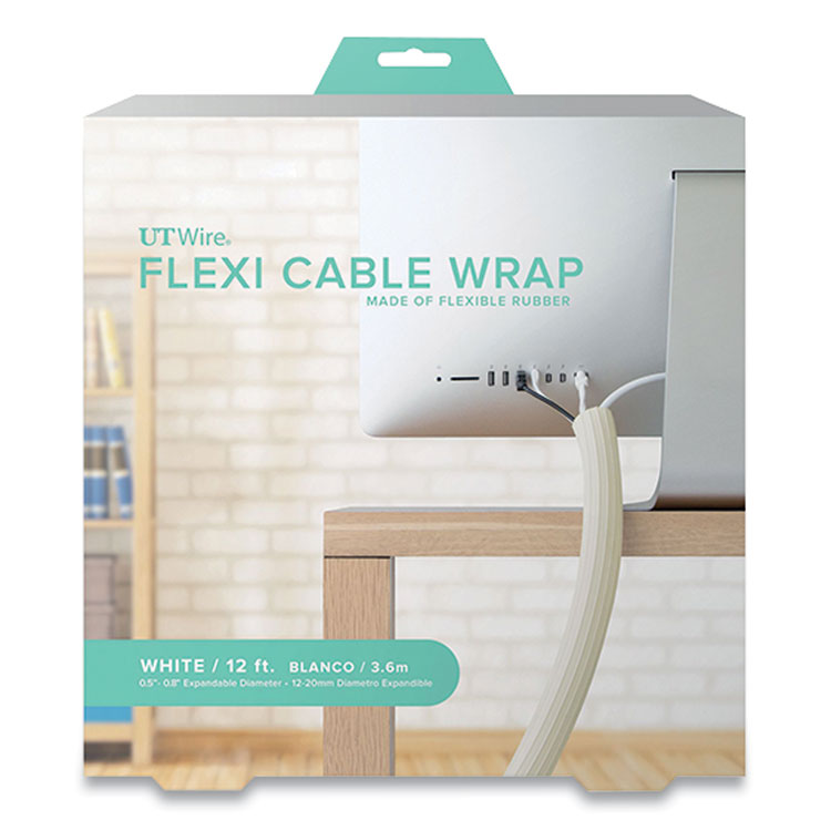 UT Wire Flexi Cable Wrap, 0.5" to 1" x 12 ft, White (RBOUTWFCW12WH)