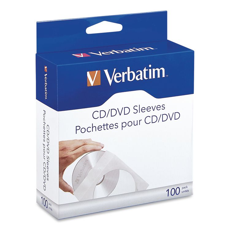 Verbatim CD/DVD Sleeves, 1 Disc Capacity, Clear/White, 100/Box (VER49976)