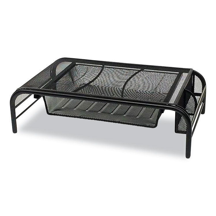 Mind Reader Raise Metal Mesh Monitor Stand with Drawer, 20" x 11.5" x 5.6", Black, Supports 25 lbs (EMSMMBLK)
