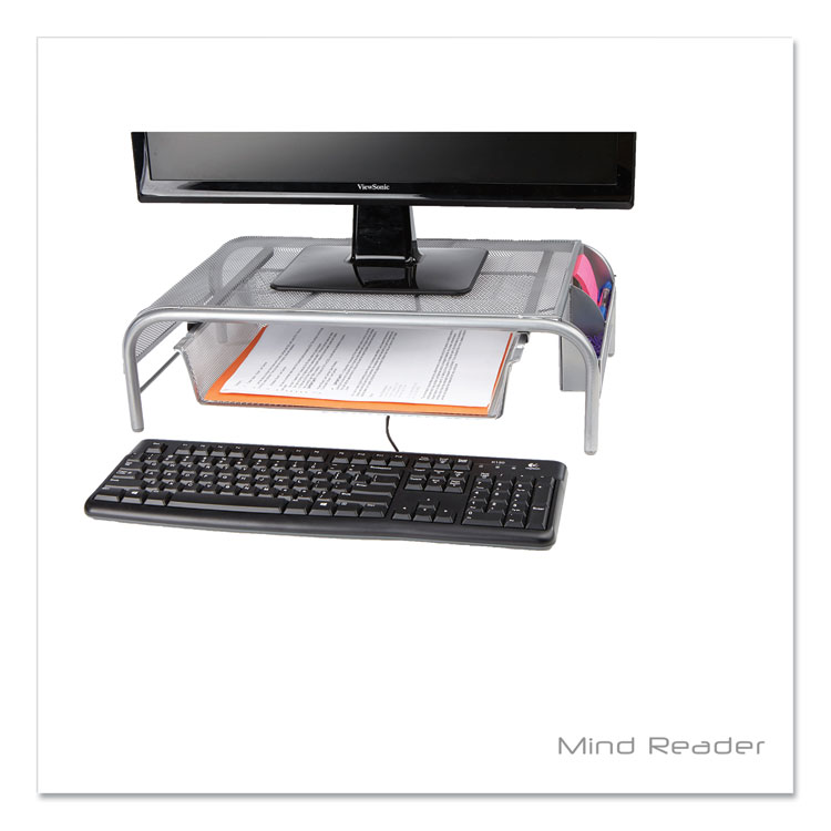 Mind Reader Raise Metal Mesh Monitor Stand with Drawer, 20" x 12" x 5.75", Silver, Supports 25 lbs (EMSMMSIL)