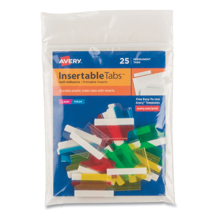 Avery Insertable Index Tabs with Printable Inserts, 1/5-Cut, Assorted Colors, 1" Wide, 25/Pack (AVE16219)