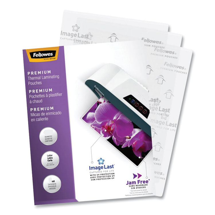 Fellowes ImageLast Laminating Pouches with UV Protection, 5 mil, 9" x 11.5", Gloss Clear, 60/Pack (FEL5288001)