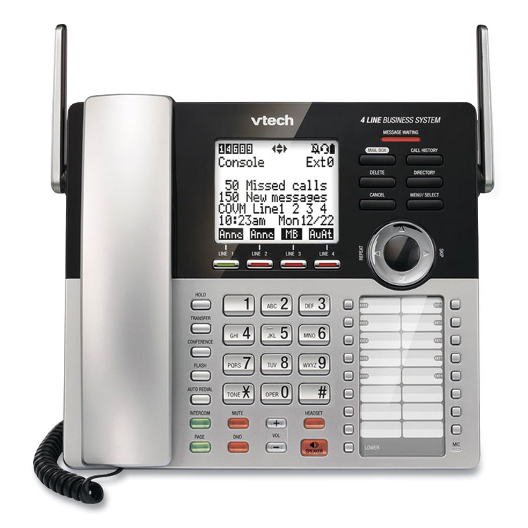 Vtech CM18445 Four-Line Business System Cordless Phone, Silver/Black (VTECM18445)