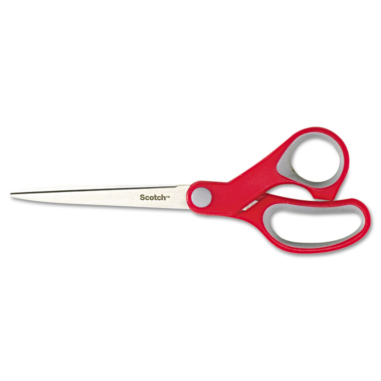 Scotch Multi-Purpose Scissors, 7" Long, 3.38" Cut Length, Straight Gray/Red Handle (MMM1427)