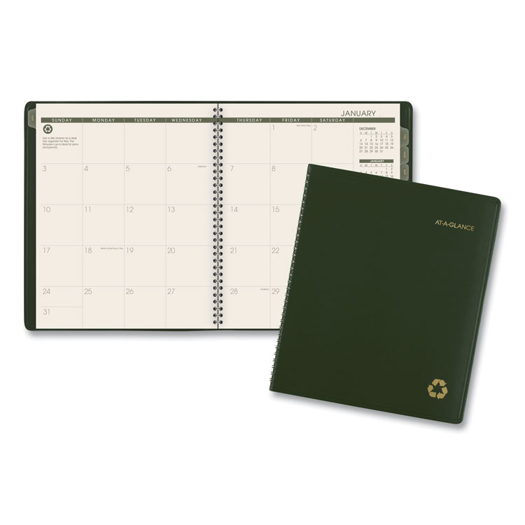 AT-A-GLANCE Recycled Monthly Planner, 11 x 9, Green Cover, 13-Month: Jan 2026 to Jan 2027 (AAG70260G60)