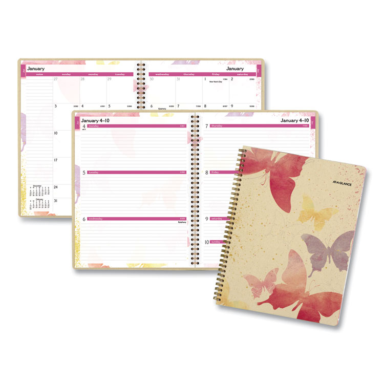 AT-A-GLANCE Watercolors Weekly/Monthly Planner, Butterflies Artwork, 11 x 8.5, Multicolor Cover, 12-Month (Jan to Dec): 2026 (AAG791905G)
