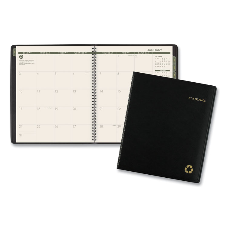AT-A-GLANCE Recycled Monthly Planner, 11 x 9, Black Cover, 13-Month: Jan 2026 to Jan 2027 (AAG70260G05)
