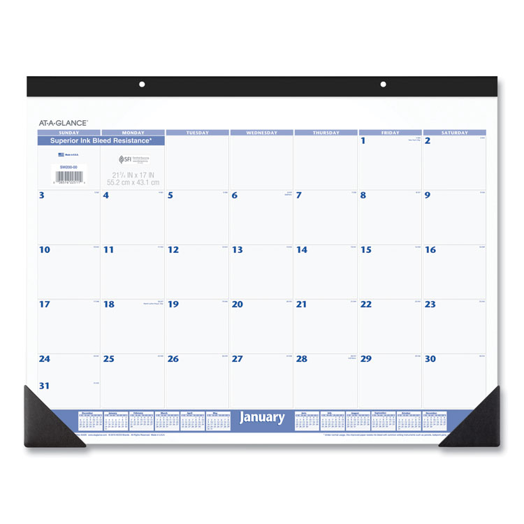 AT-A-GLANCE Desk Pad, 22 x 17, White Sheets, Black Binding, Black Corners, 12-Month (Jan to Dec): 2026 (AAGSW20000)