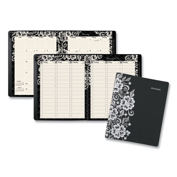 AT-A-GLANCE Lacey Weekly Block Format Professional Appointment Book, Lacey Artwork, 11 x 8.5, Black/White, 13-Month: Jan 2026 to Jan 2027 (AAG541905)