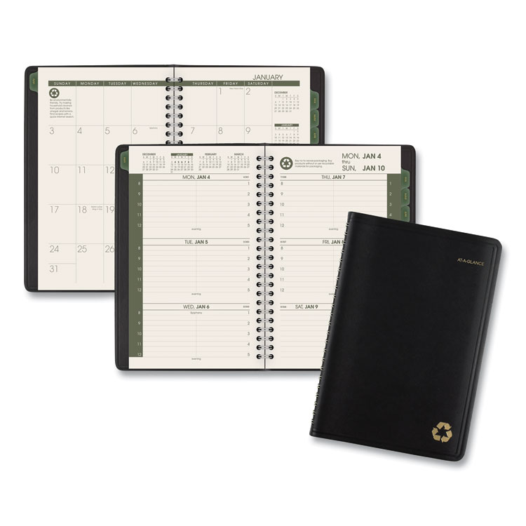AT-A-GLANCE Recycled Weekly Block Format Appointment Book, 8.5 x 5.5, Black Cover, 12-Month (Jan to Dec): 2026 (AAG70100G05)