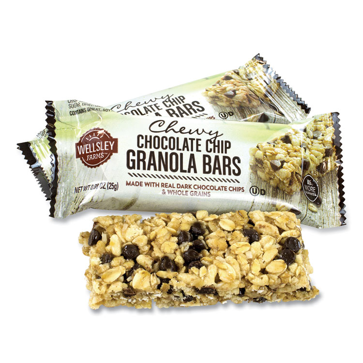 Wellsley Farms Chewy Chocolate Chip Granola Bars, 0.88 oz Bar, 60 Bars/Box (GRR22000538)