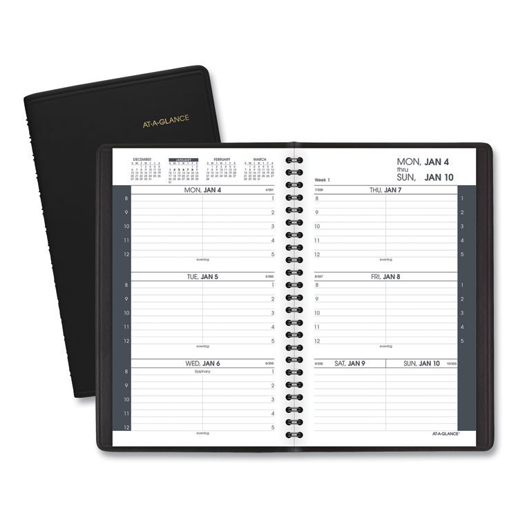 AT-A-GLANCE Weekly Block Format Appointment Book Ruled for Hourly Appointments, 8 x 5, Black Cover, 12-Month (Jan to Dec): 2026 (AAG7007505)